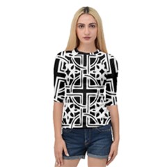 Black And White Geometric Geometry Pattern Quarter Sleeve Raglan Tee