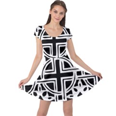 Black And White Geometric Geometry Pattern Cap Sleeve Dress