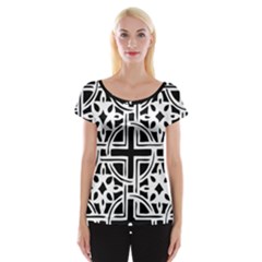 Black And White Geometric Geometry Pattern Cap Sleeve Top