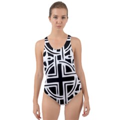 Black And White Geometric Geometry Pattern Cut-out Back One Piece Swimsuit