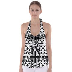 Black And White Geometric Geometry Pattern Babydoll Tankini Top