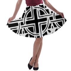 Black And White Geometric Geometry Pattern A-line Skater Skirt