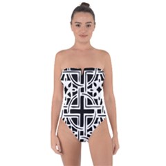 Black And White Geometric Geometry Pattern Tie Back One Piece Swimsuit