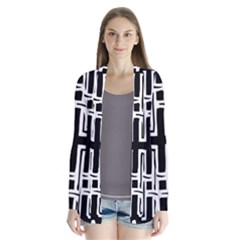 Black And White Geometric Geometry Pattern Drape Collar Cardigan