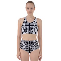 Black And White Geometric Geometry Pattern Racer Back Bikini Set by Jancukart