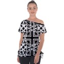 Black And White Geometric Geometry Pattern Off Shoulder Tie-Up Tee View1