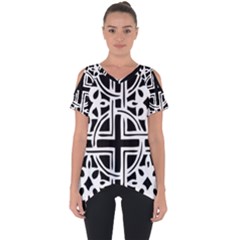 Black And White Geometric Geometry Pattern Cut Out Side Drop Tee