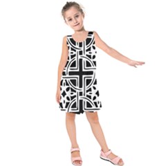 Black And White Geometric Geometry Pattern Kids  Sleeveless Dress