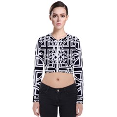 Black And White Geometric Geometry Pattern Long Sleeve Zip Up Bomber Jacket