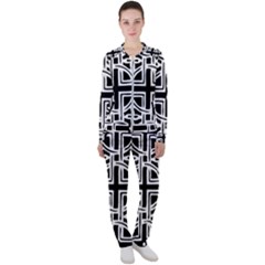 Black And White Geometric Geometry Pattern Casual Jacket And Pants Set