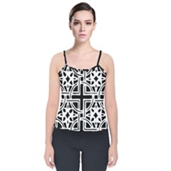 Black And White Geometric Geometry Pattern Velvet Spaghetti Strap Top