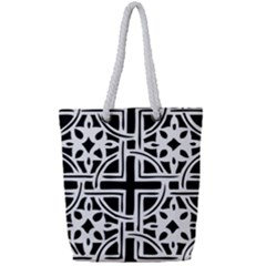 Black And White Geometric Geometry Pattern Full Print Rope Handle Tote (small)