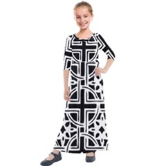 Black And White Geometric Geometry Pattern Kids  Quarter Sleeve Maxi Dress by Jancukart