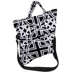 Black And White Geometric Geometry Pattern Fold Over Handle Tote Bag