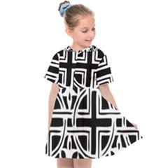 Black And White Geometric Geometry Pattern Kids  Sailor Dress