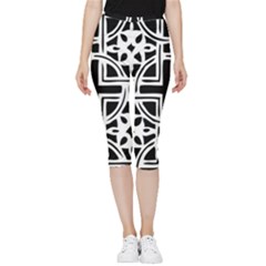 Black And White Geometric Geometry Pattern Inside Out Lightweight Velour Capri Leggings 