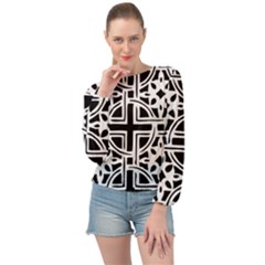 Black And White Geometric Geometry Pattern Banded Bottom Chiffon Top