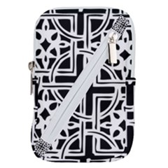 Black And White Geometric Geometry Pattern Belt Pouch Bag (large)