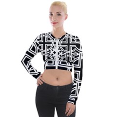 Black And White Geometric Geometry Pattern Long Sleeve Cropped Velvet Jacket