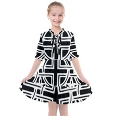 Black And White Geometric Geometry Pattern Kids  All Frills Chiffon Dress