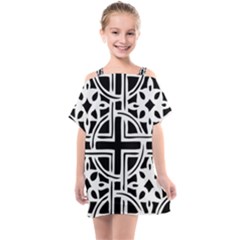 Black And White Geometric Geometry Pattern Kids  One Piece Chiffon Dress