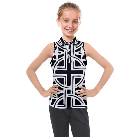 Black And White Geometric Geometry Pattern Kids  Sleeveless Polo Tee by Jancukart