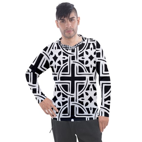 Black And White Geometric Geometry Pattern Men s Pique Long Sleeve Tee by Jancukart