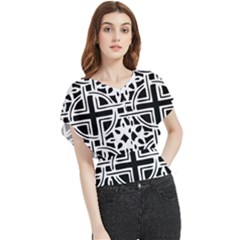 Black And White Geometric Geometry Pattern Butterfly Chiffon Blouse