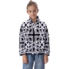 Black And White Geometric Geometry Pattern Kids  Half Zip Hoodie by Jancukart