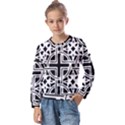 Black And White Geometric Geometry Pattern Kids  Long Sleeve Tee with Frill  View1