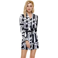 Black And White Geometric Geometry Pattern Long Sleeve Satin Robe