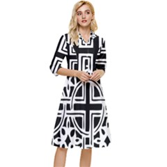 Black And White Geometric Geometry Pattern Classy Knee Length Dress