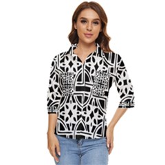 Black And White Geometric Geometry Pattern Women s Quarter Sleeve Pocket Shirt