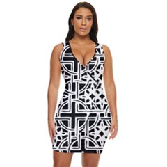 Black And White Geometric Geometry Pattern Draped Bodycon Dress