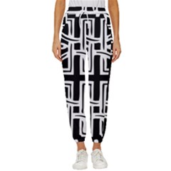 Black And White Geometric Geometry Pattern Cropped Drawstring Pants by Jancukart