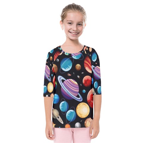 Background-with-many-planets-space Kids  Quarter Sleeve Raglan Tee by Jancukart