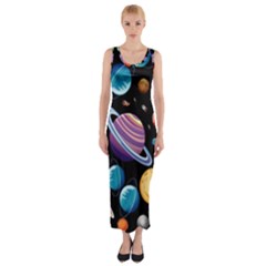 Background-with-many-planets-space Fitted Maxi Dress by Jancukart