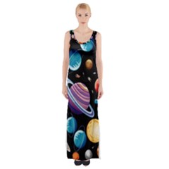 Background-with-many-planets-space Thigh Split Maxi Dress by Jancukart