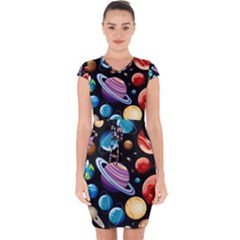 Background-with-many-planets-space Capsleeve Drawstring Dress  by Jancukart