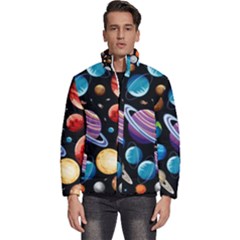 Background-with-many-planets-space Men s Puffer Bubble Jacket Coat by Jancukart