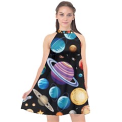 Background-with-many-planets-space Halter Neckline Chiffon Dress  by Jancukart