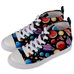 Background-with-many-planets-space Women s Mid-top Canvas Sneakers by Jancukart