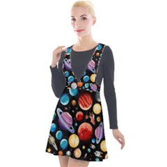 Background-with-many-planets-space Plunge Pinafore Velour Dress by Jancukart