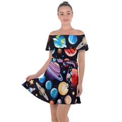 Background-with-many-planets-space Off Shoulder Velour Dress by Jancukart