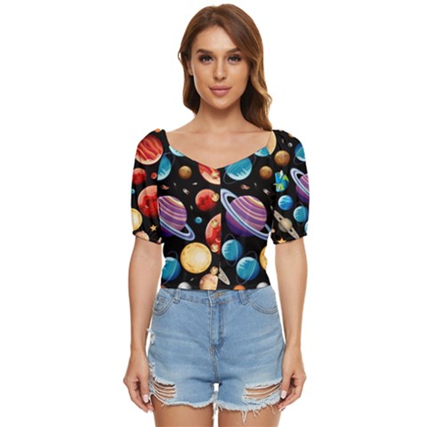 Background-with-many-planets-space Button Up Blouse by Jancukart