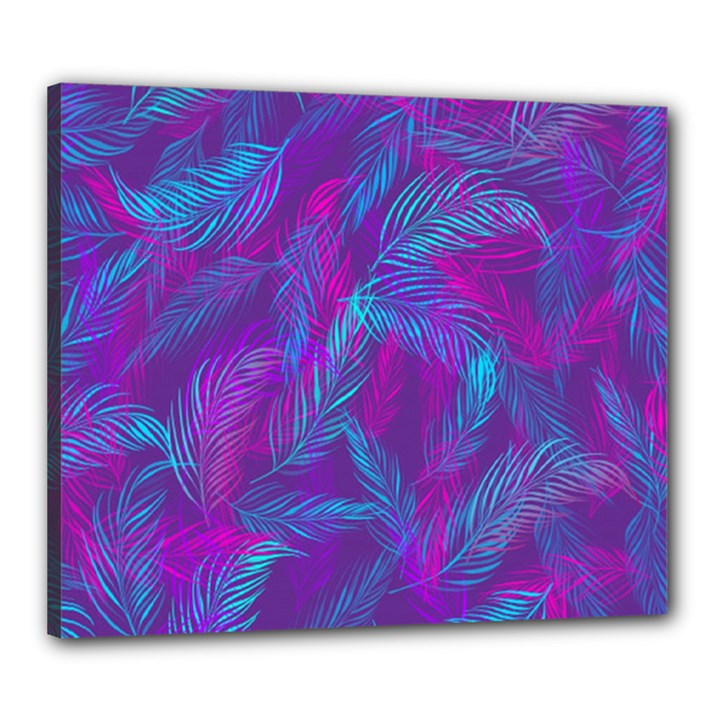 Leaf-pattern-with-neon-purple-background Canvas 24  x 20  (Stretched)