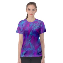 Leaf-pattern-with-neon-purple-background Women s Sport Mesh Tee