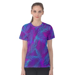 Leaf-pattern-with-neon-purple-background Women s Cotton Tee