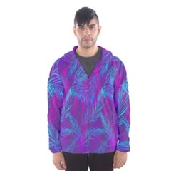 Leaf-pattern-with-neon-purple-background Men s Hooded Windbreaker