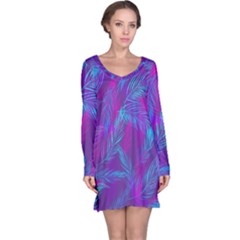 Leaf-pattern-with-neon-purple-background Long Sleeve Nightdress